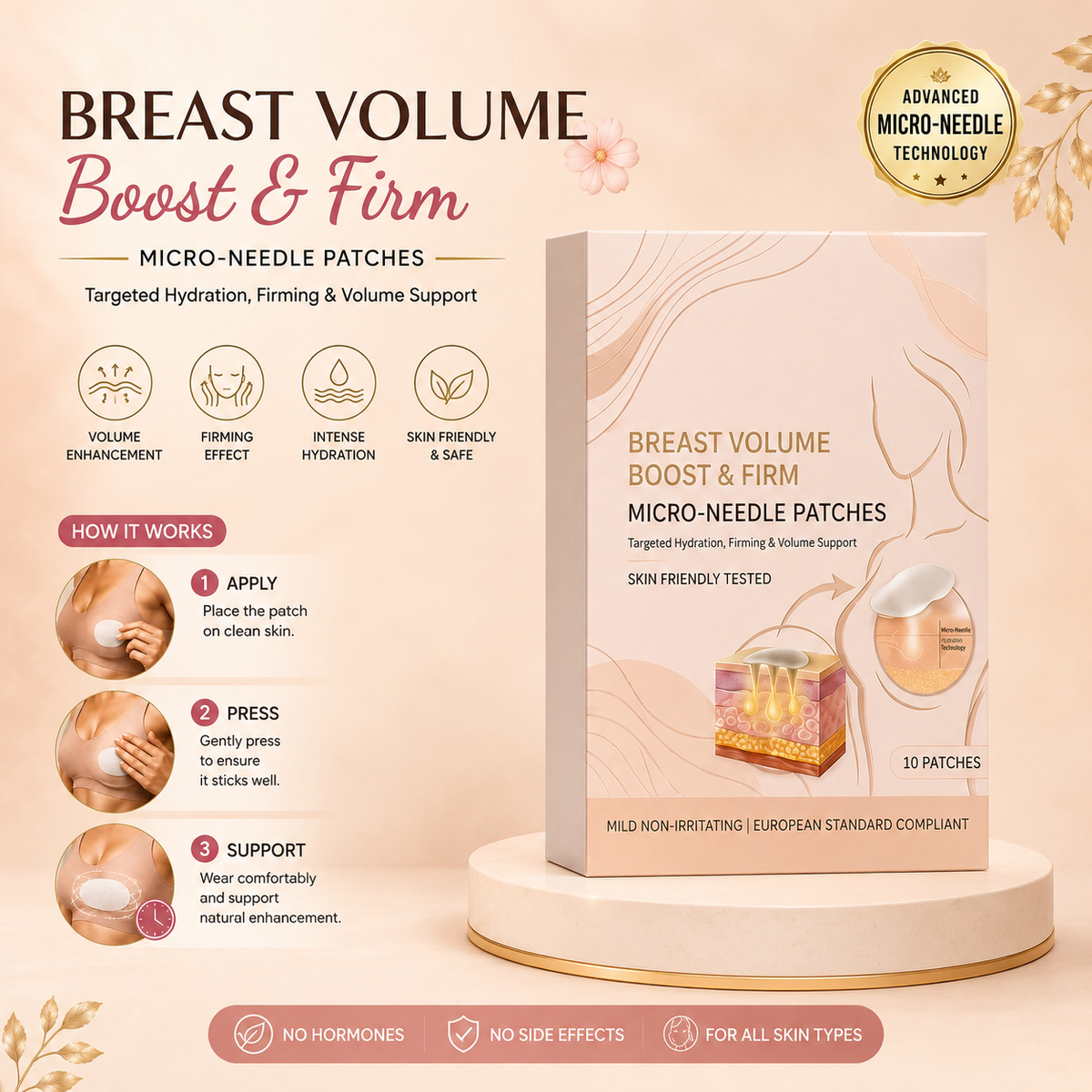 ✨ Breast Volume Boost & Firm Micro-Needle Patches