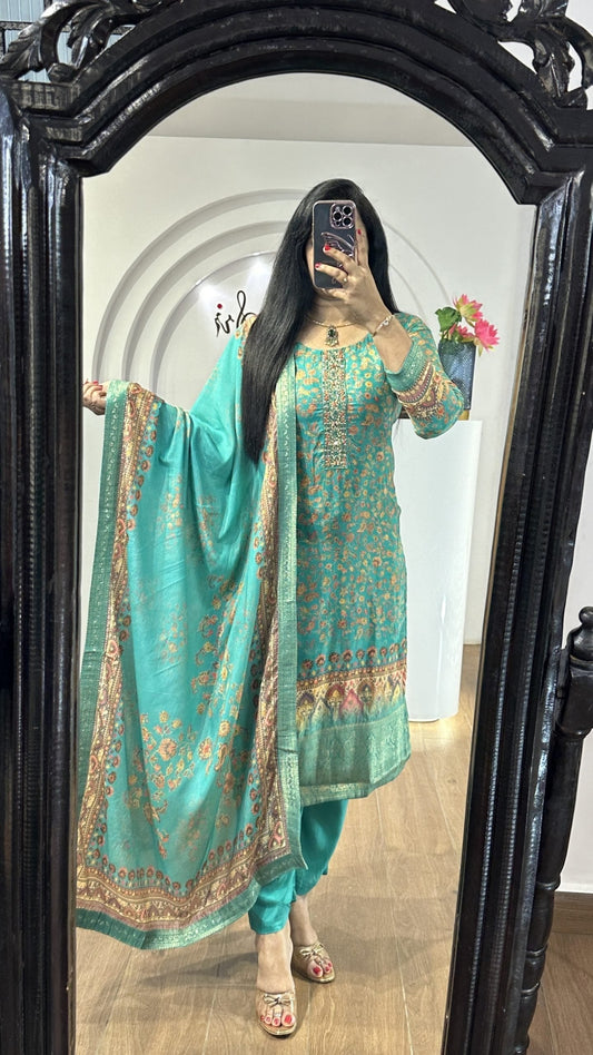 Blue Handworked Round Neck Kurti (KC05)