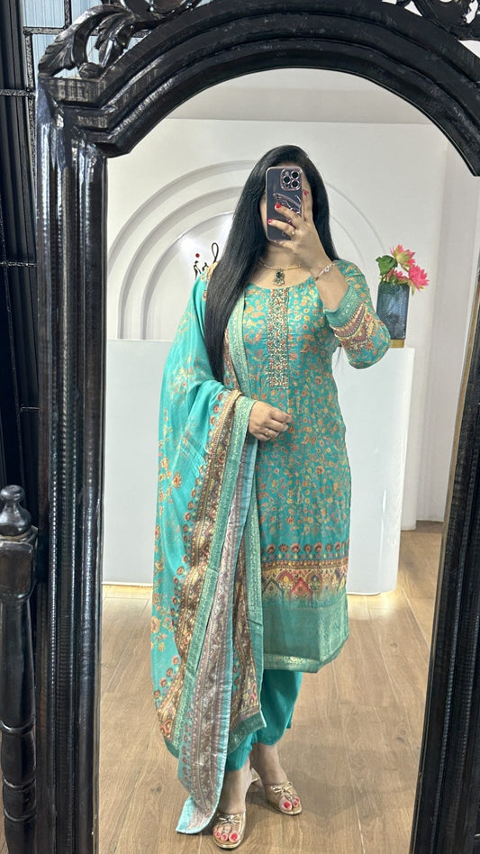 Blue Handworked Round Neck Kurti (KC05)