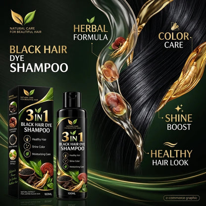 3 In 1 Black Hair Dye Shampoo (BUY 1 GET 1 FREE)