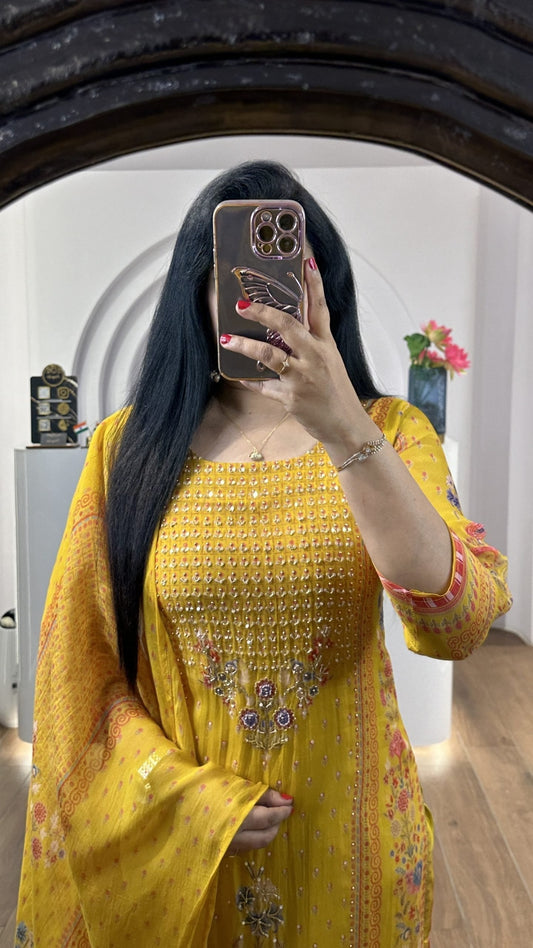 Yellow Handworked Round Neck Kurti (KC07)