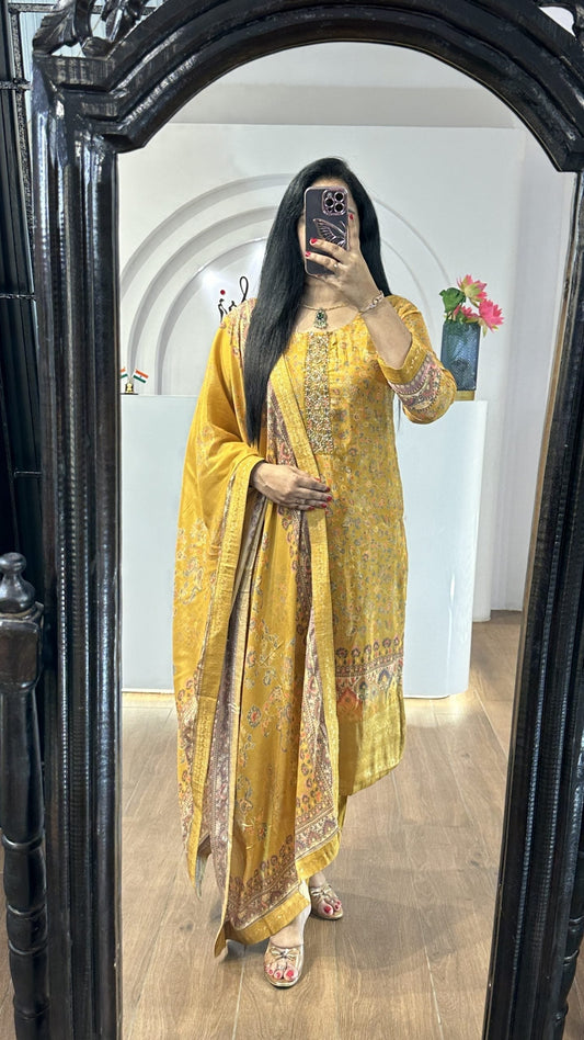 Yellow Handworked Round Neck Kurti (KC01)