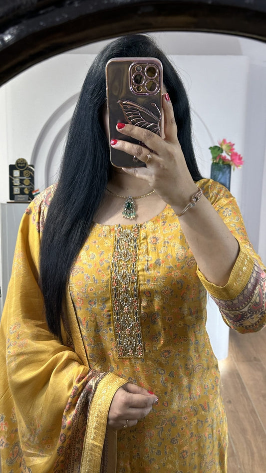 Yellow Handworked Round Neck Kurti (KC01)