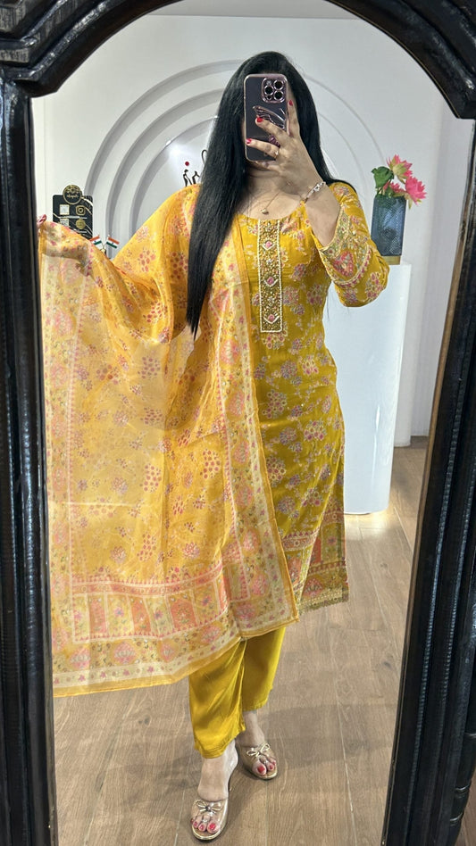 Yellow Handworked Round Neck Kurti (KC02)