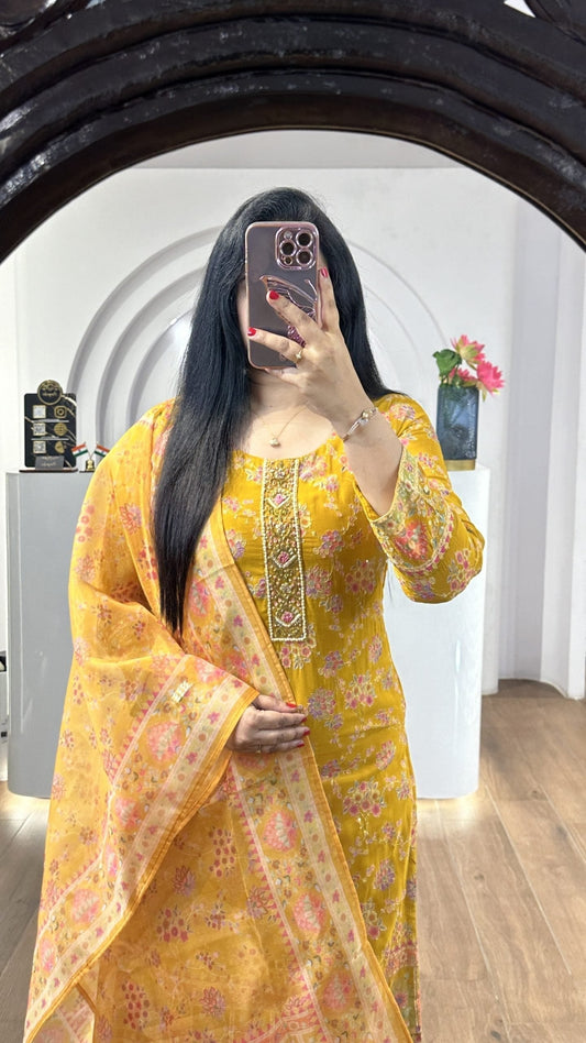 Yellow Handworked Round Neck Kurti (KC02)